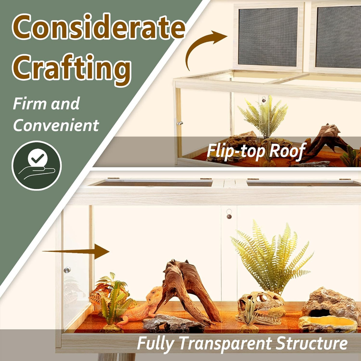 PROLEE Tempered Glass Reptile Enclosure with Leg,24“ Scratch-Proof Bearded Dragon Tank,28 Gallon