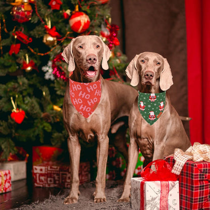 PTDECOR Christmas Dog Bandana, Xmas HOHO Santa Design Reversible Holiday Dog Scarf, Triangle