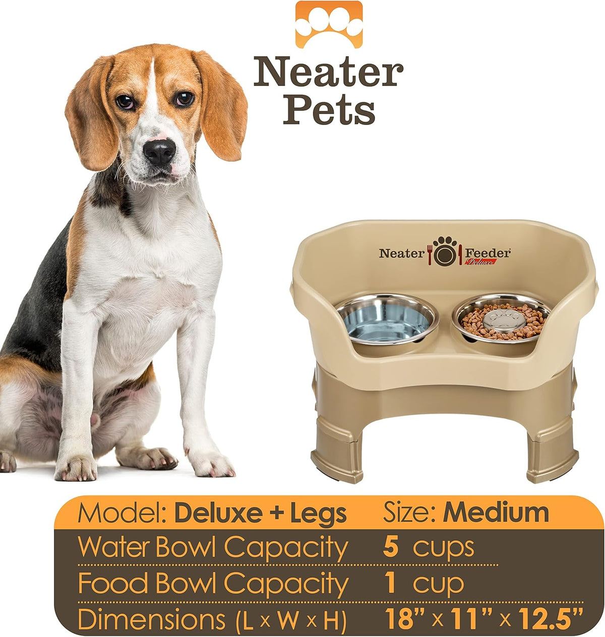 Neater Feeder Deluxe Mess Proof Dog Bowls Elevated for Medium Sized Breeds – Made in USA – No Spill