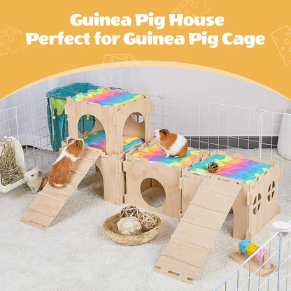 Guinea Pig Hideout, Guinea Pigs House with Stairs and Mats Extra Large Guinea Piggy Castle