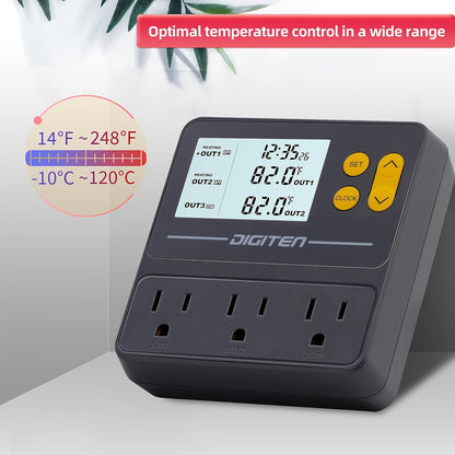 DIGITEN Reptile Temperature Controller with Timer Day-Night,3-Stage Outlet Thermostat Cooling