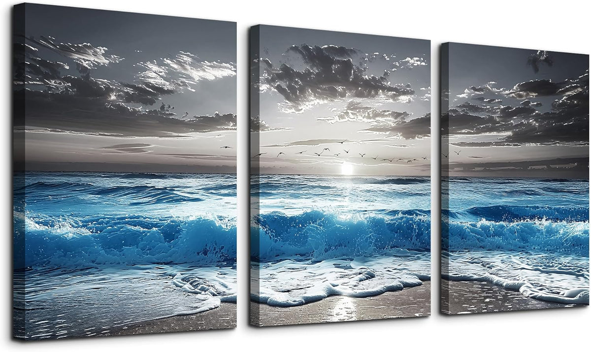 TTHYUEWS Black And White Beach Pictures Large Wall Decor For Living Room Canvas Wall Art For