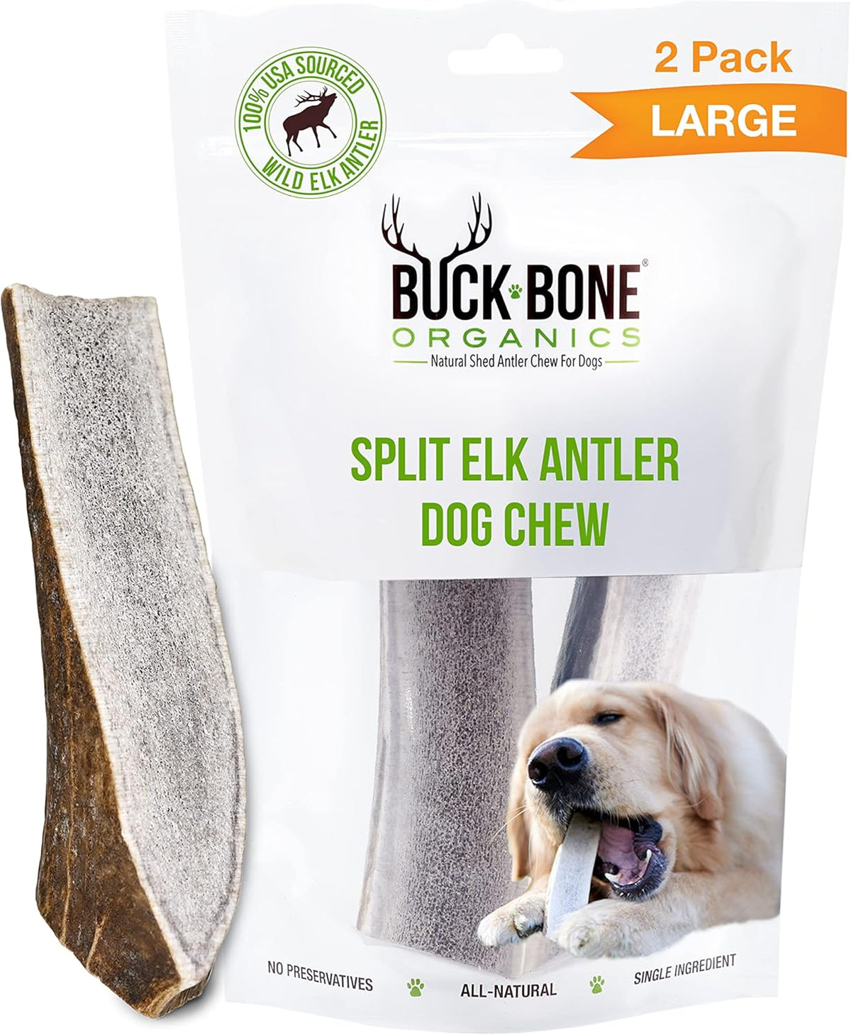 Buck Bone Organics Dog Chews, Elk Antlers for Dogs, Long Lasting Dog Bones for Aggressive Chewers