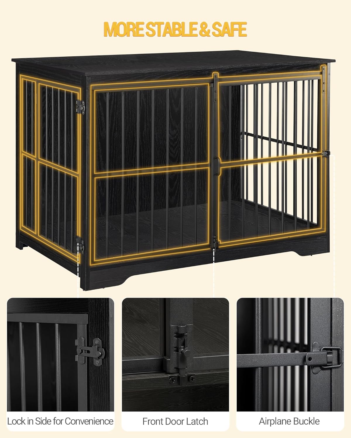 XL Large Dog Crate Furniture, 44.1" Indoor Dog Kennel Furniture with Barn Door, Wooden Tall Dog