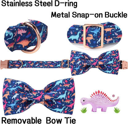 Unique style paws Cartoon Dog Collar with Bow Spring Summer Collar with Flower Dinosaur Park for
