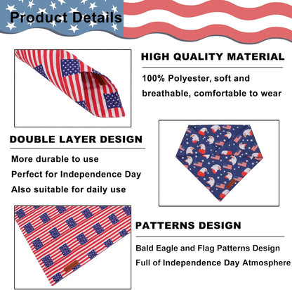 ADOGGYGO American Flag Dog Bandanas, Red Blue Patriotic Eagles USA Flag Scarf, Multi Size, 4th of