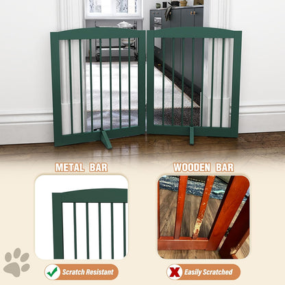 Freestanding Pet Gate for Dogs, Foldable Wooden Dog Gate for House, Stairs, Doorways, Step Over Pet