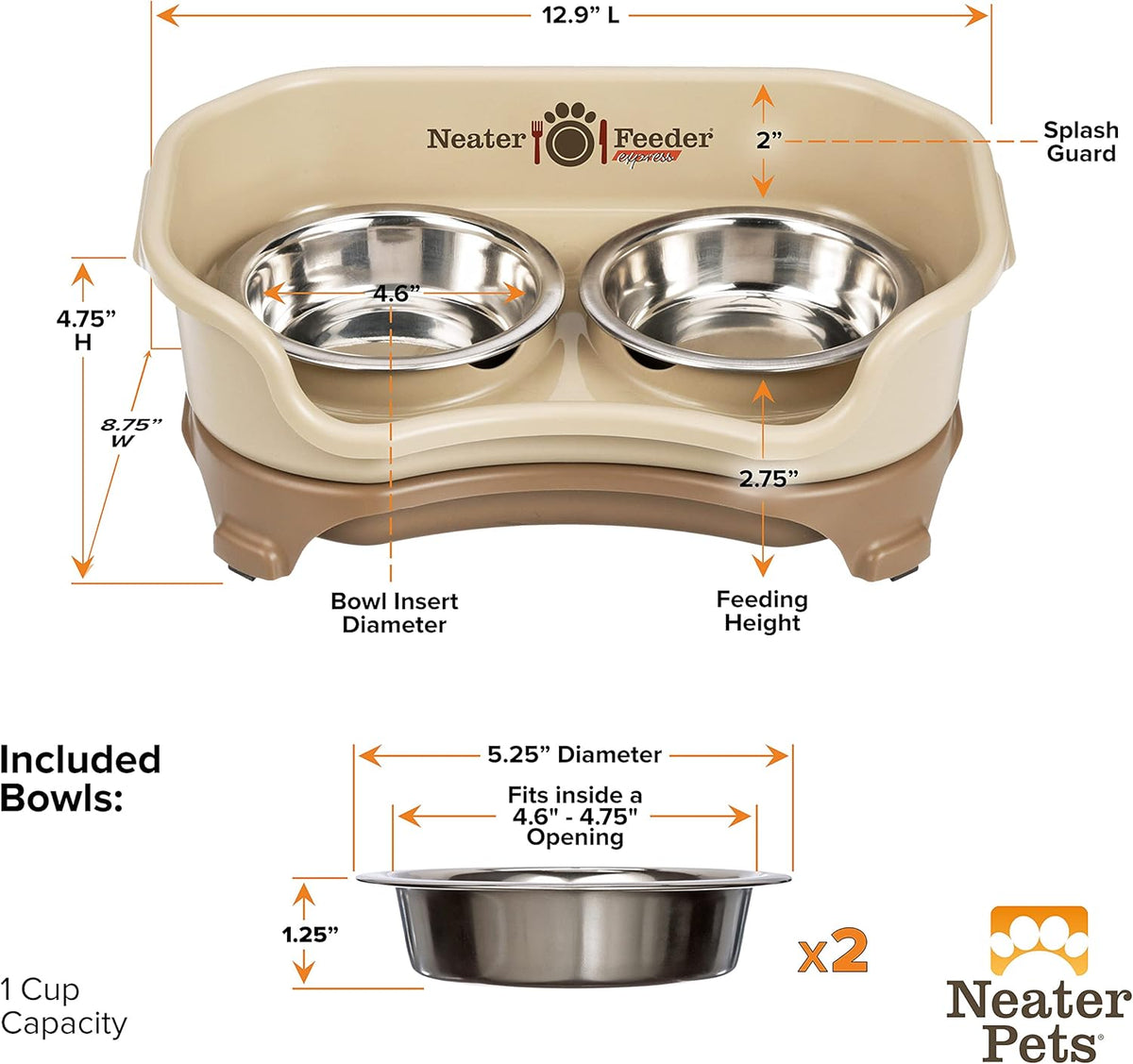 Neater Feeder Express Mess Proof Cat Bowls Elevated, No Spill Feeding Station, Stainless Steel