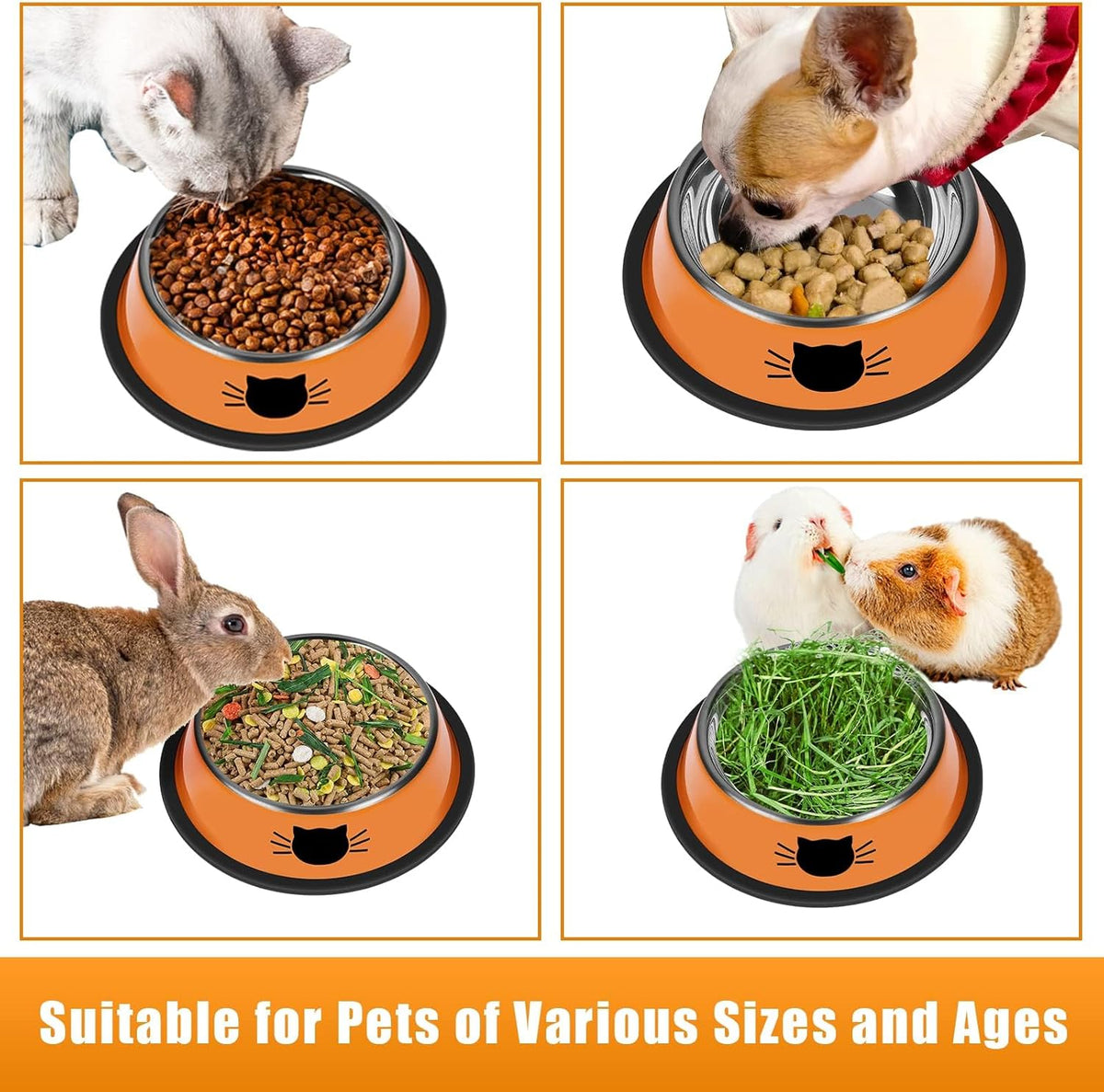2Pcs Cat Bowls Non-Slip Stainless Steel Small Cat Food Bowls Unbreakable Thicken Cat Feeder 7 Oz