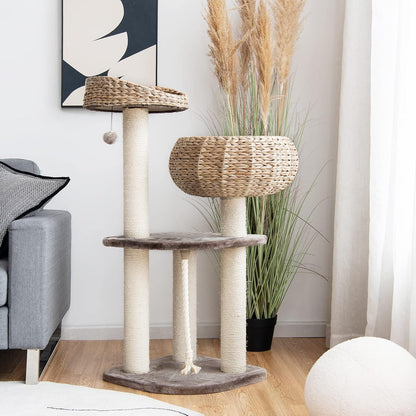 Tangkula Modern Cat Tree for Indoor Cats, Small/Tall Cat Tower with Natural Sisal Scratching Post