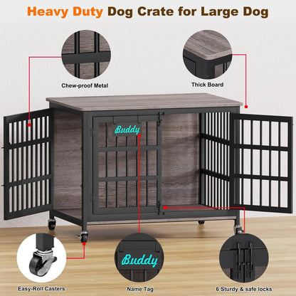 EasyCom 41"/33"/27" Dog Crate Furniture with Name Tag, Heavy Duty Dog Kennel Indoor for Medium