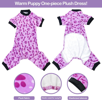 PET SHOW 4 Pack Small Dog Pajamas Paw Bone Patterns Cute Clothes for Medium Dogs Soft Fleece