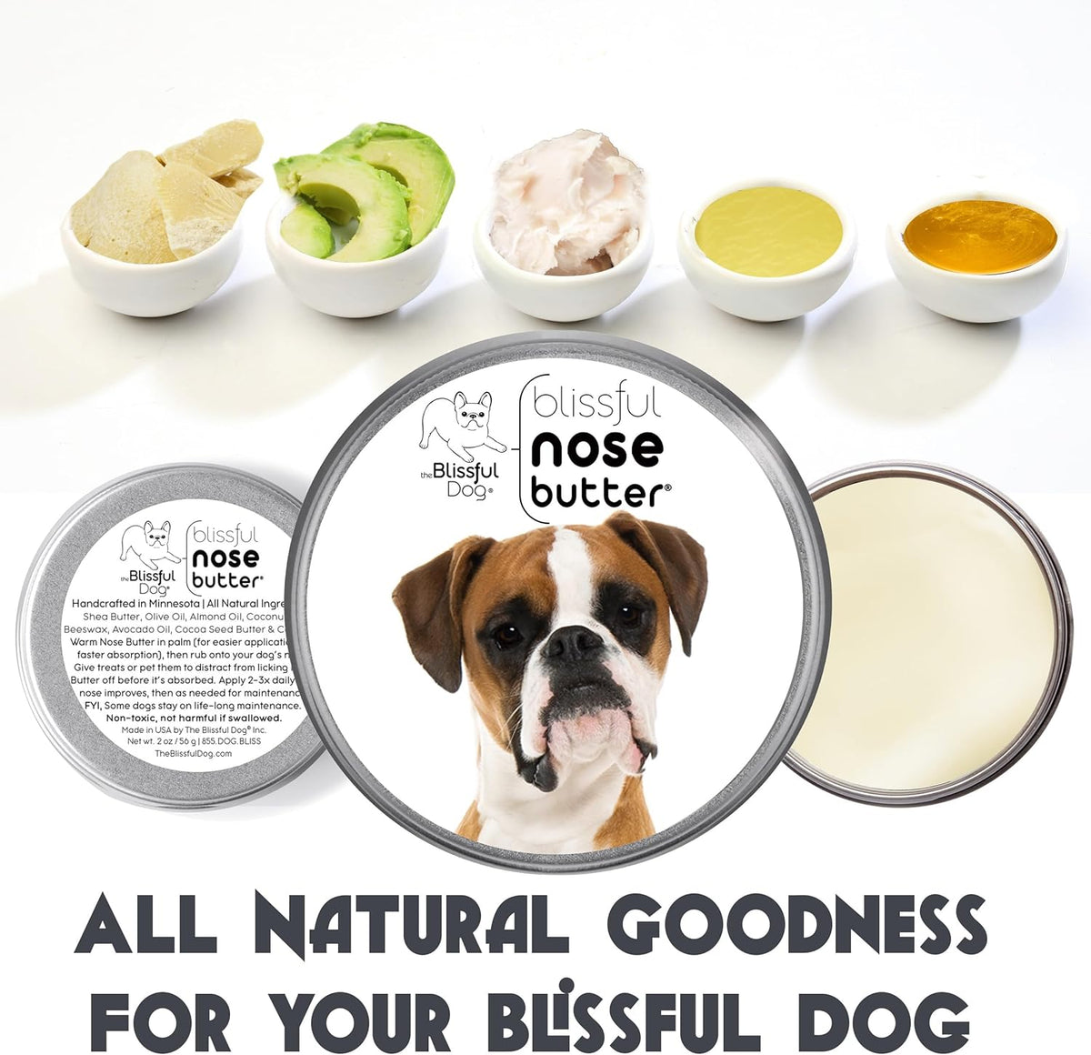 The Blissful Dog Fawn Boxer Nose Butter for Dry, Cracked Skin, Lick-Safe Dog Nose Balm with