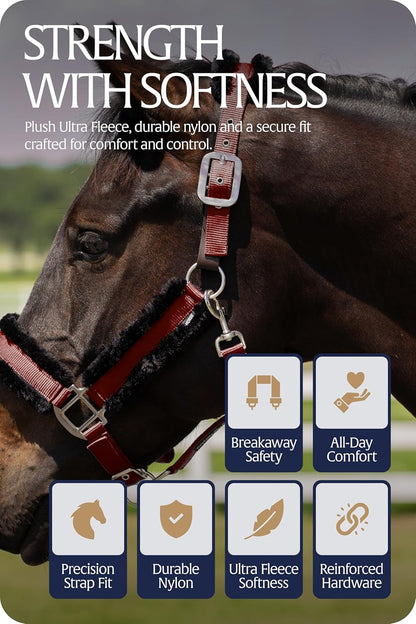Equinavia Valkyrie Soft Ultra Fleece Padded Adjustable Breakaway Horse Halter - Wine Red/Black