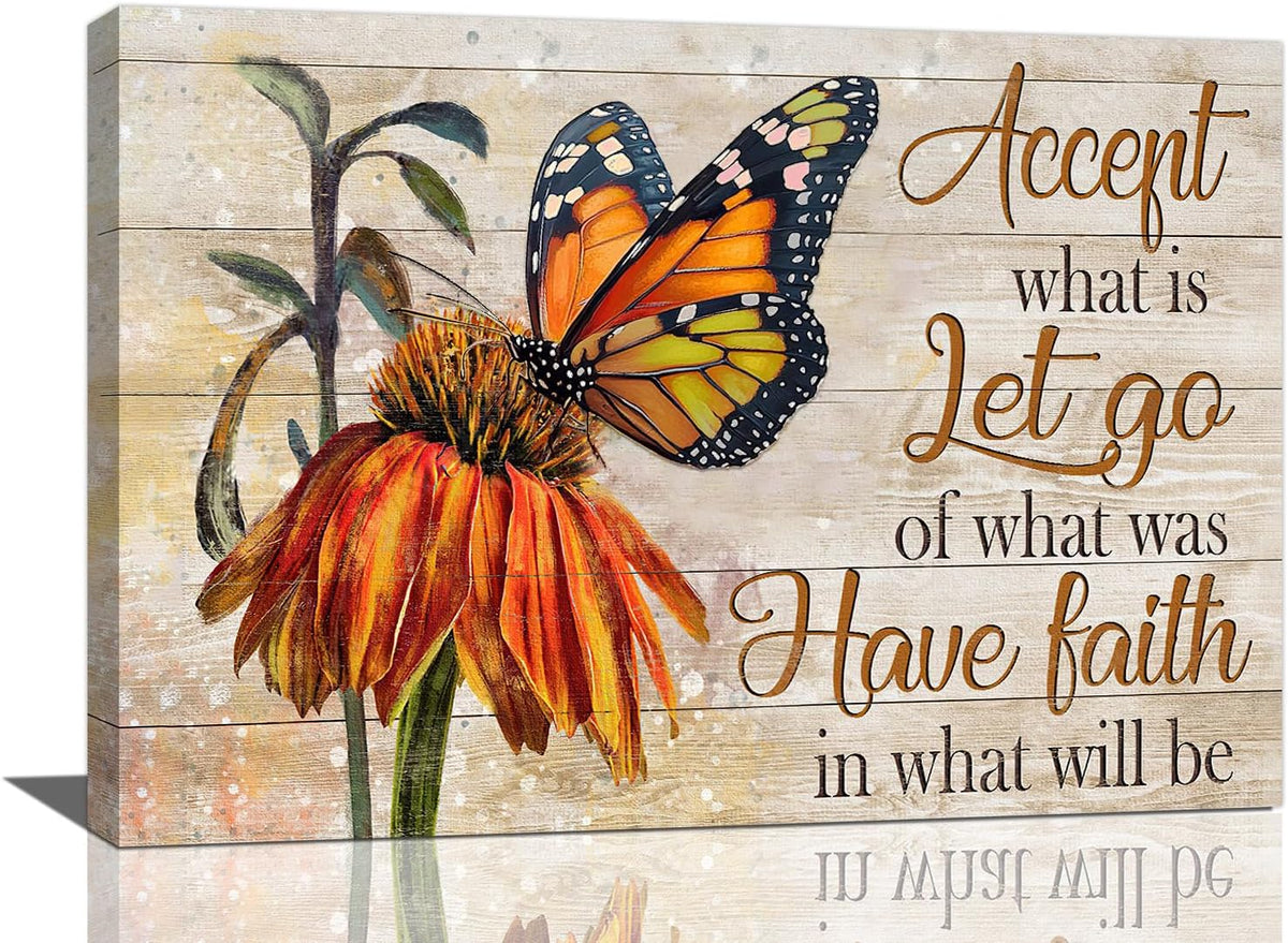 Farmhouse Butterfly Bathroom Pictures Wall Art, Rustic Floral Country Bathroom Wall Decor, Daisy