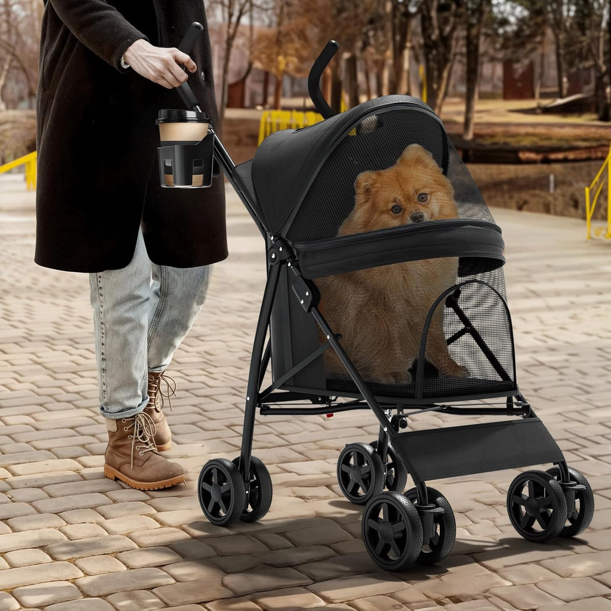 Magshion Compact Pet Stroller for Small-Medium Dogs/Cats up to 22lbs, 4-Wheel Lightweight Umbrella