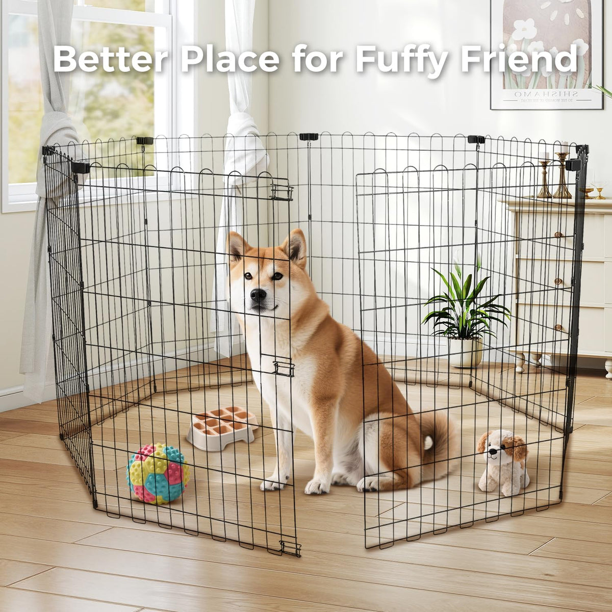 Foldable Dog Playpen 36" Height 8 Panels Metal Exercise Pen No Door - Indoor/Outdoor Dog Play Pen