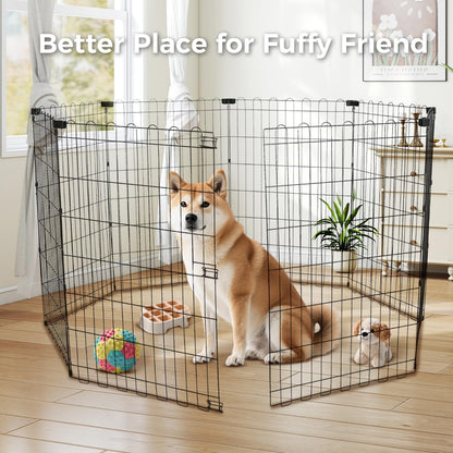 Foldable Dog Playpen 36" Height 8 Panels Metal Exercise Pen No Door - Indoor/Outdoor Dog Play Pen