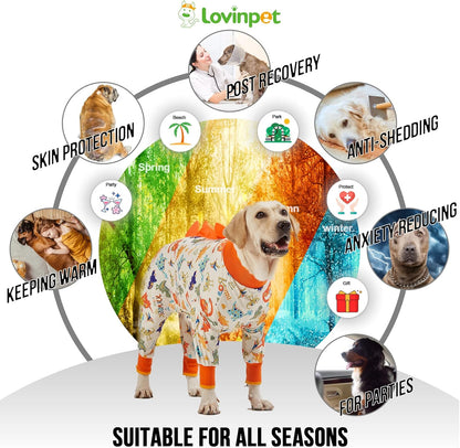 LovinPet Dog Pajamas Large Sized Dog, Anti Licking, Recovery Suit, Lightweight Jurassic Knit, UV