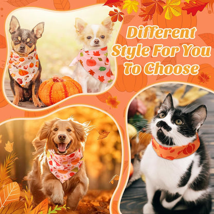 Abbylike 50 Pcs Fall Thanksgiving Dog Bandana Bulk Pumpkin Bandana for Dogs Triangle Kerchief Bib