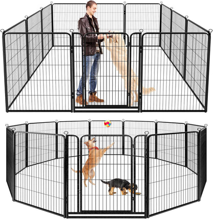 Dog Playpen Outdoor Extra Wide 12 Panels Heavy Duty Dog Fence 47" Height Anti-Rust with Doors