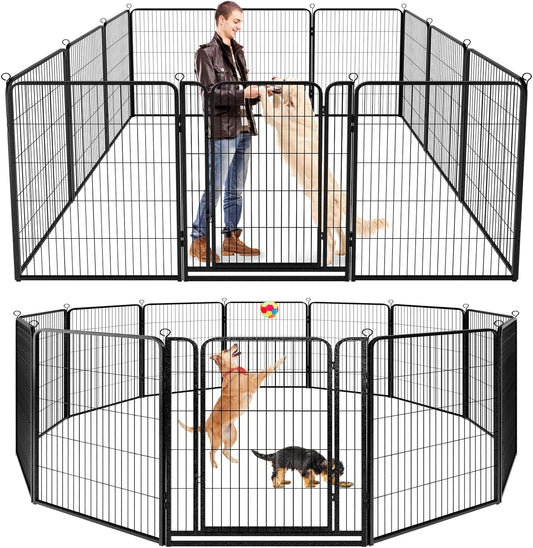 Dog Playpen Outdoor Extra Wide 12 Panels Heavy Duty Dog Fence 47" Height Anti-Rust with Doors