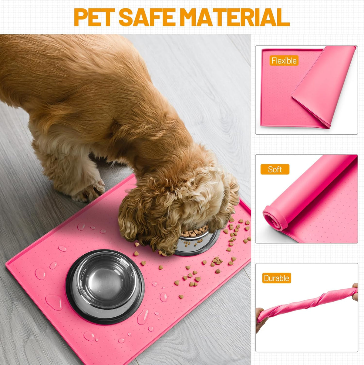 Hubulk Dog Feeding Mat,100% Waterproof Food Grade Silicone Pet Food and Water Bowl