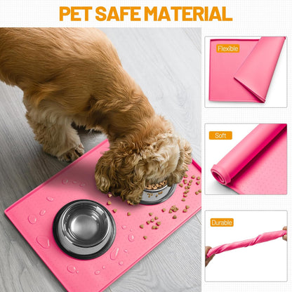 Hubulk Dog Feeding Mat,100% Waterproof Food Grade Silicone Pet Food and Water Bowl