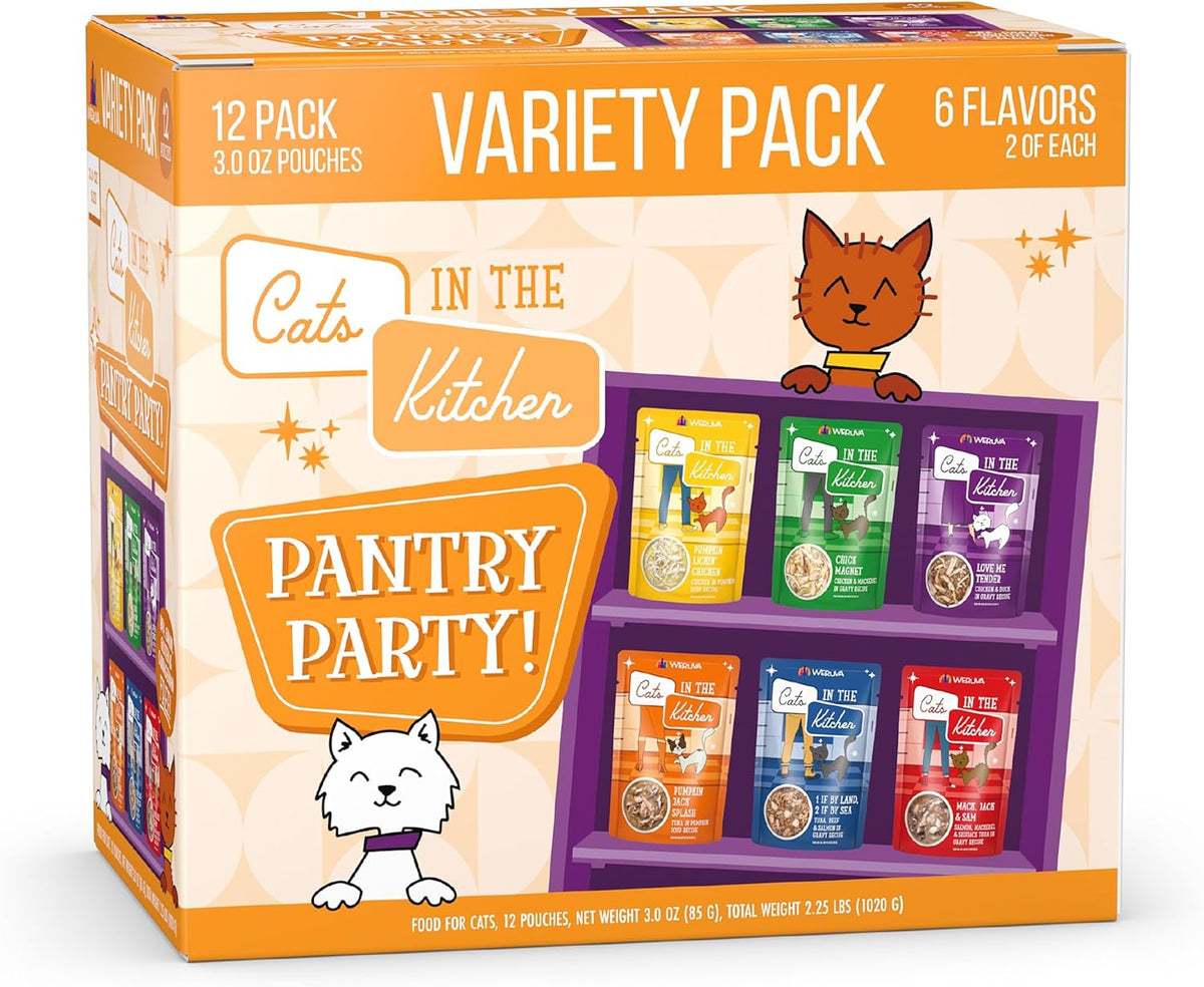 Weruva Cats in the Kitchen, Pantry Party Pouch Variety Pack in Gravy Cat Food, 3oz Pouch (Pack of
