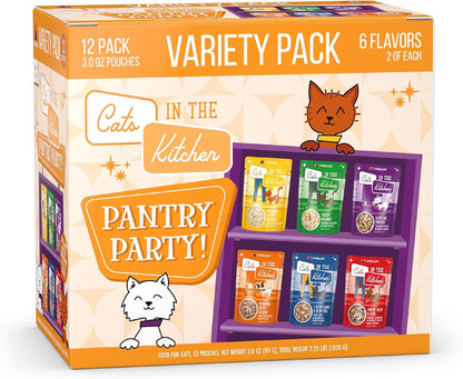 Weruva Cats in the Kitchen, Pantry Party Pouch Variety Pack in Gravy Cat Food, 3oz Pouch (Pack of