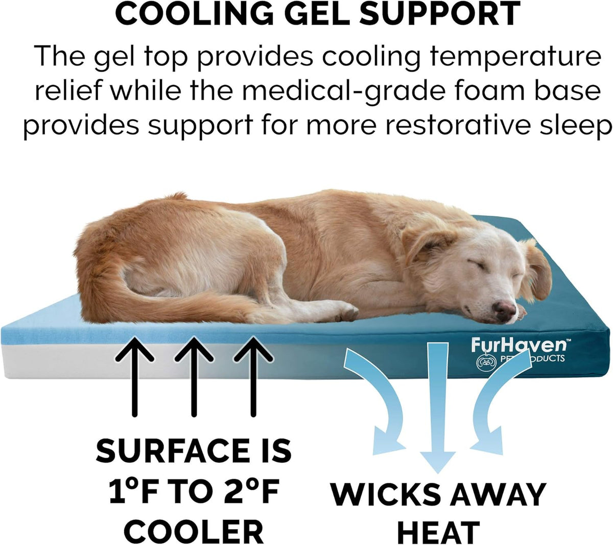 Furhaven Water-Resistant Cooling Gel Dog Bed for Medium/Small Dogs w/ Removable Washable Cover, For