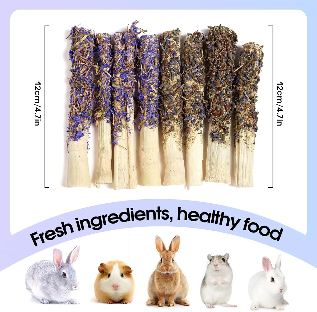 Abizoo Sweet Bamboo Rabbit Chew Sticks Treats and Toys 8Pcs Natural Hay with Forget-Me-Not Lavender