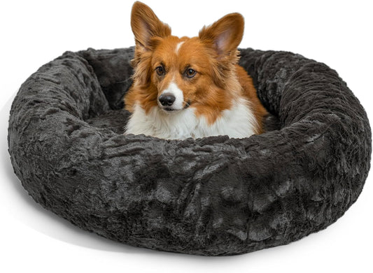 Best Friends by Sheri Original Calming Donut Dog and Cat Bed, Lux Faux Fur, Mink Dark Gray, (30in x