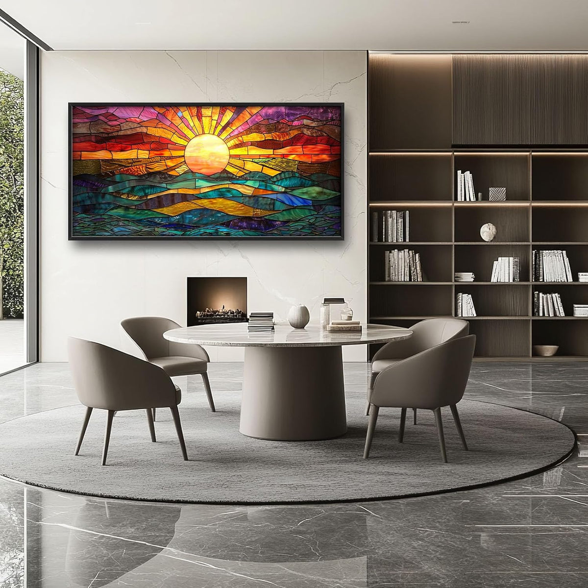 Quorin Boho Sun Large Wall Art Colorful Pictures Abstract Geometric Sun Sunset Sea Wall Decor