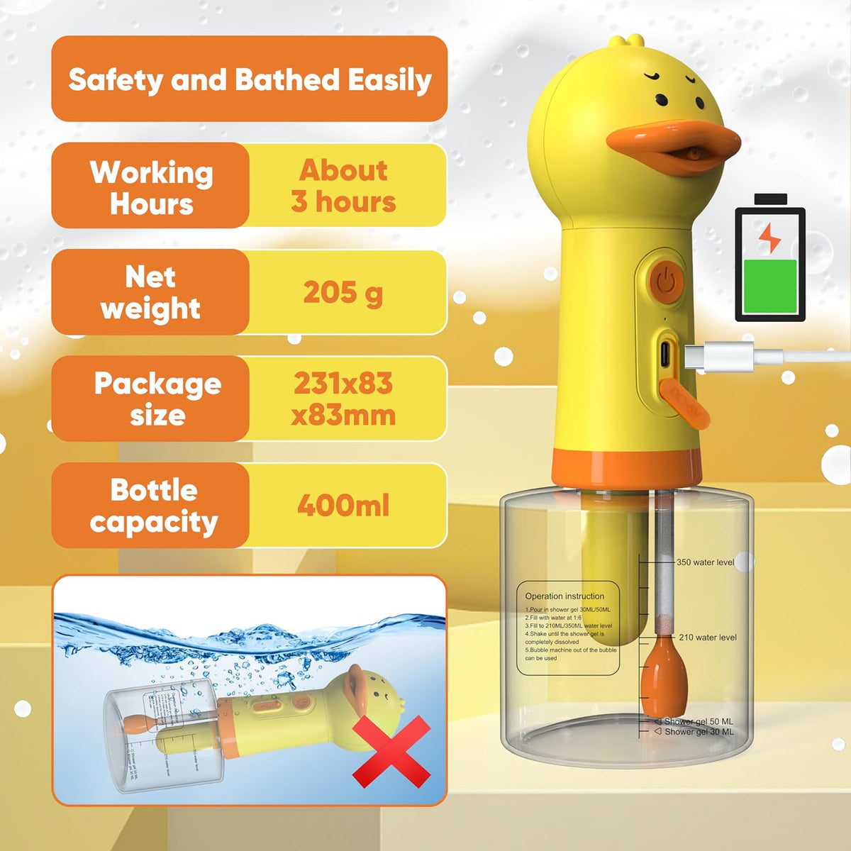 Electric Dog Shampoo Dispenser Dog Shampoo Sprayer Duck Shampoo Foamer for Pet, Foaming Soap