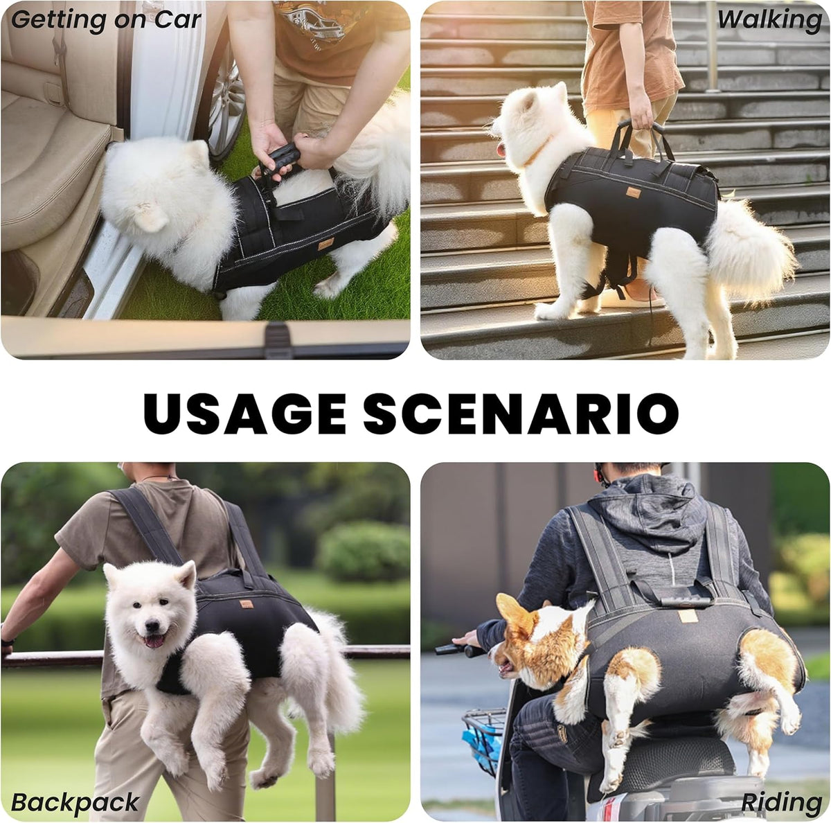 Dog Lift Harness Backpack Carrier for Large Dogs, Full Body Sling with Handle, Dog Harness for