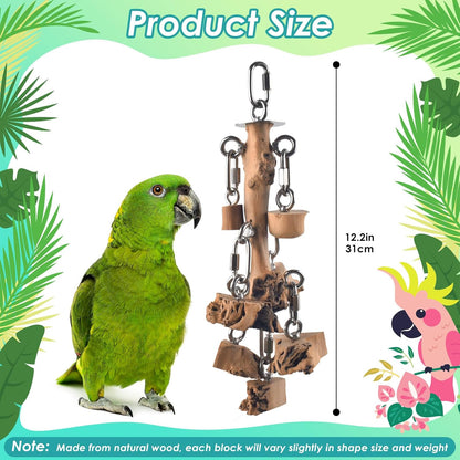 Bird Toys for Parrots, Durable Wooden Large Birds Toy with Stainless Steel, Hanging Natural Chew
