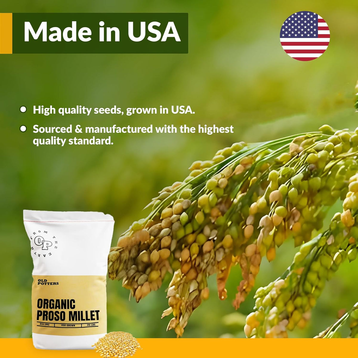 Wildlife Organic White Millet for Bird Feeding and Wildlife Bird attracting, Non-GMO and USA Grown