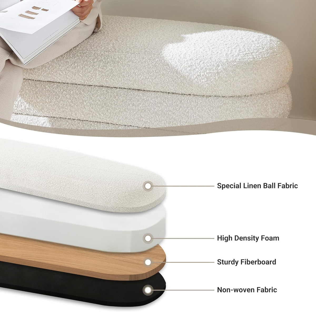 Storage Ottoman Bench 49.2 Inch Upholstered Fabric Storage Bench for Bedroom End of Bed Aesthetic