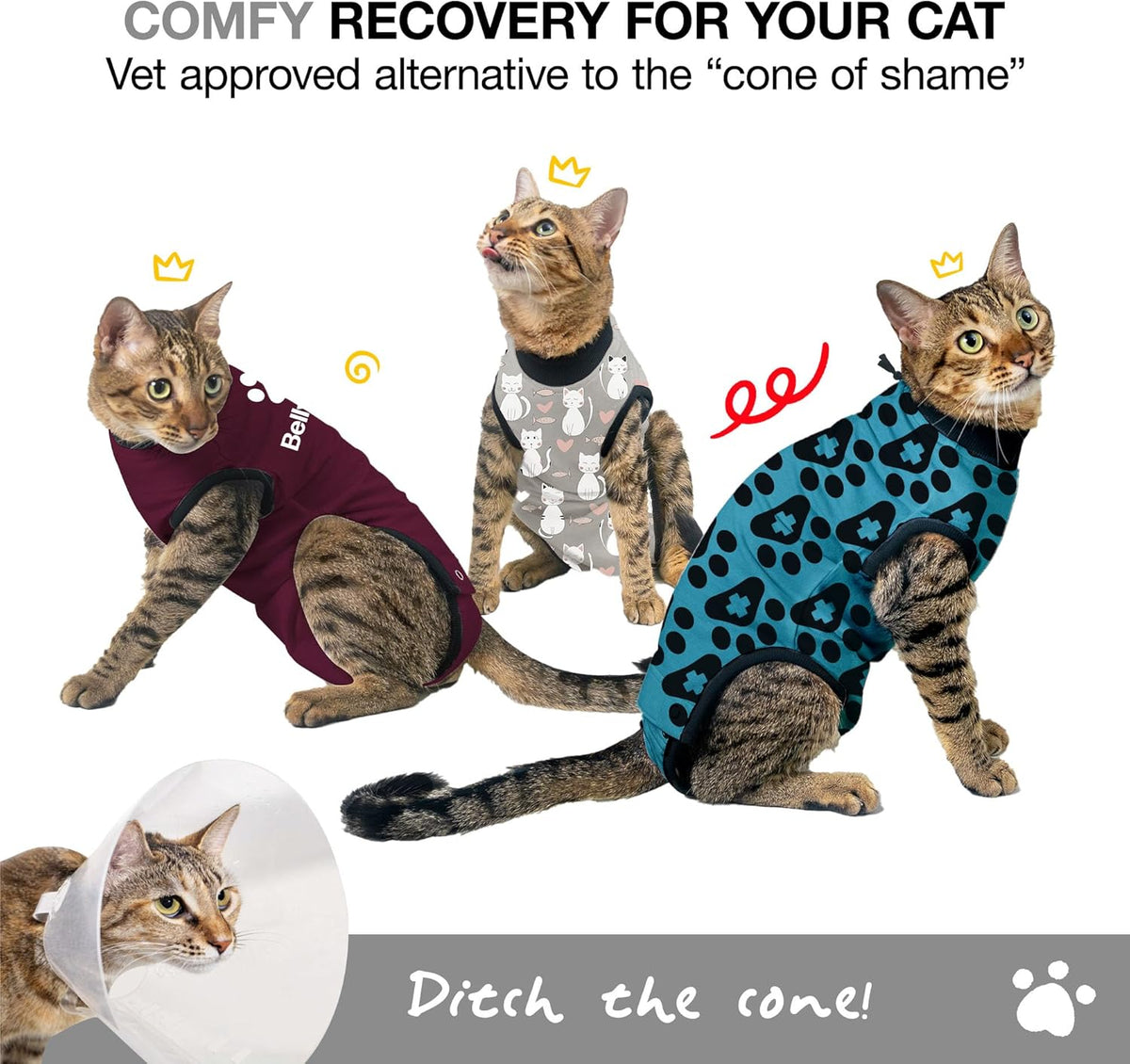 Bellyguard Cat Recovery Suit Female and Male, Comfy Onesie After Surgery, Kitten Clothes for