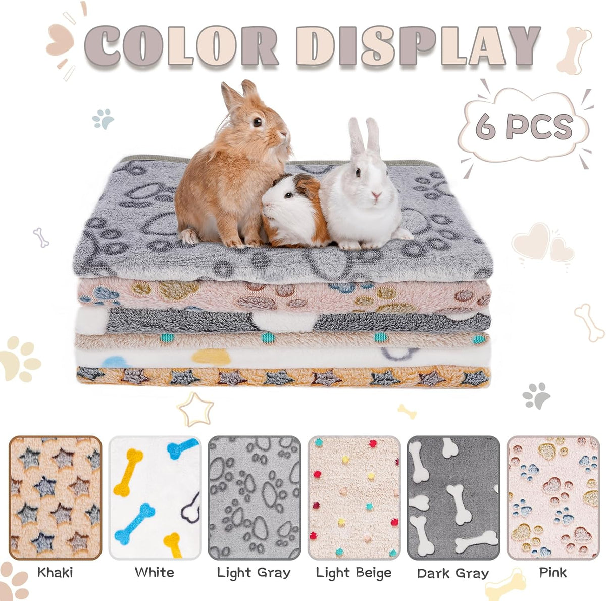 6 Pack Guinea Pig Cage Liner, Washable Guinea Pig Fleece Blankets Beding Accessories, Flannel Throw