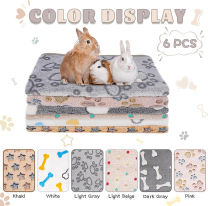 6 Pack Guinea Pig Cage Liner, Washable Guinea Pig Fleece Blankets Beding Accessories, Flannel Throw