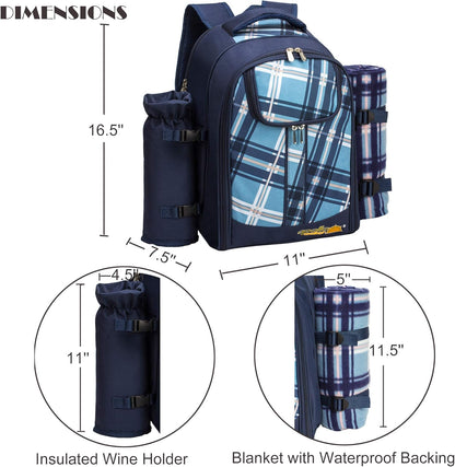 Apollo Walker Picnic Backpack Bag for 2 Person with Cooler Compartment, Detachable Bottle/Wine