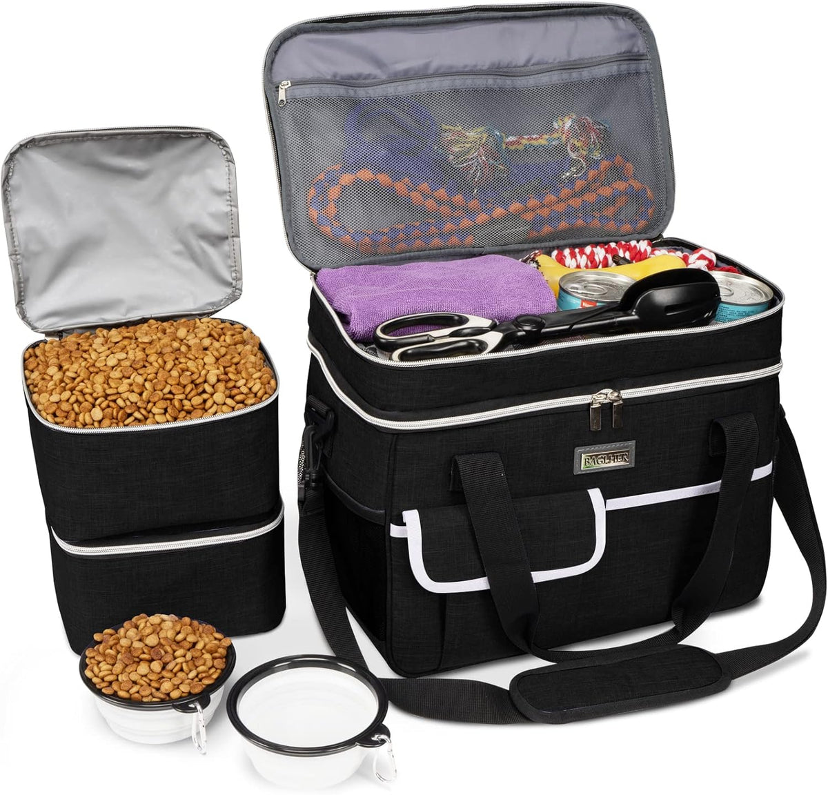 BAGLHER Dog Travel Bag for Supplies - Double-Layer Airline Approved Weekend Pet Travel Organizer