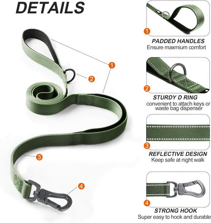 TwoEar 4FT 1IN Strong Green Dog Leash with 2 Padded Handles, Traffic Handle Extra Control