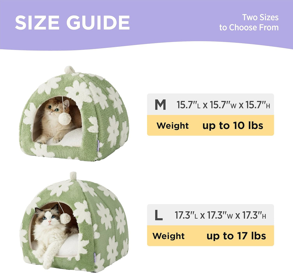 Lesure Cute Cat Beds for Indoor Cats - 2 in 1 Large Cat Cave Bed with Removable Washable Cushioned