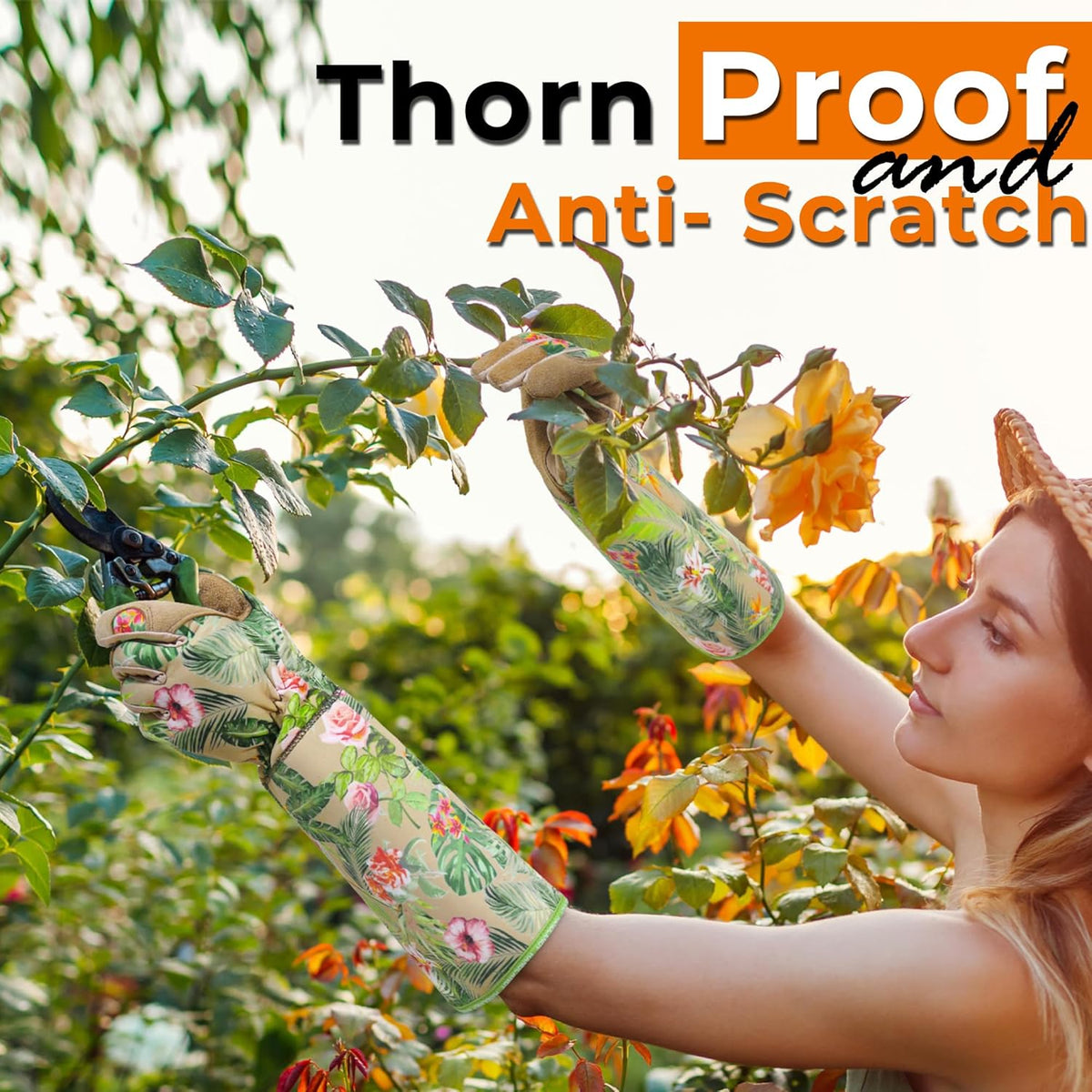 HANDLANDY Leather Gardening Gloves for Women, Thorn Proof Breathable Ladies Rose Pruning Garden