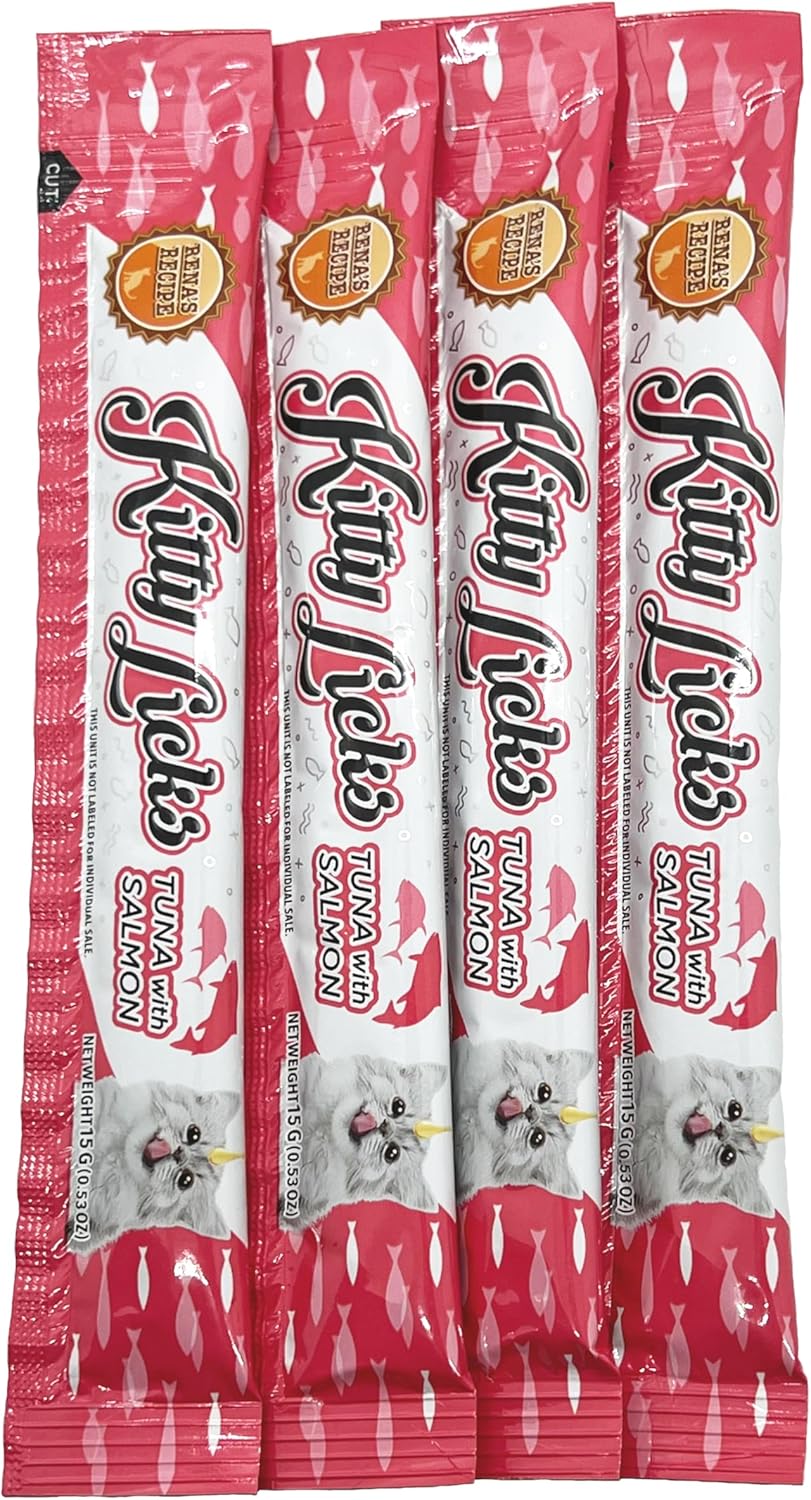 Rena's Recipe Kitty Licks Tuna Barrel (60 Tubes) 4 flavorsX 15 Tubes Cream Lickable Cat Treats 4