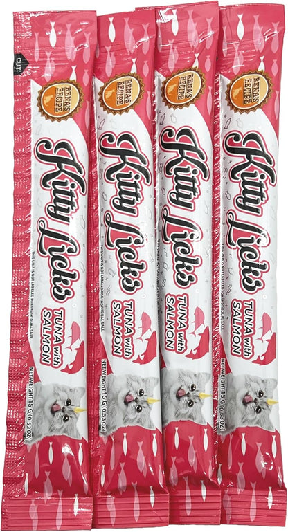 Rena's Recipe Kitty Licks Tuna Barrel (60 Tubes) 4 flavorsX 15 Tubes Cream Lickable Cat Treats 4
