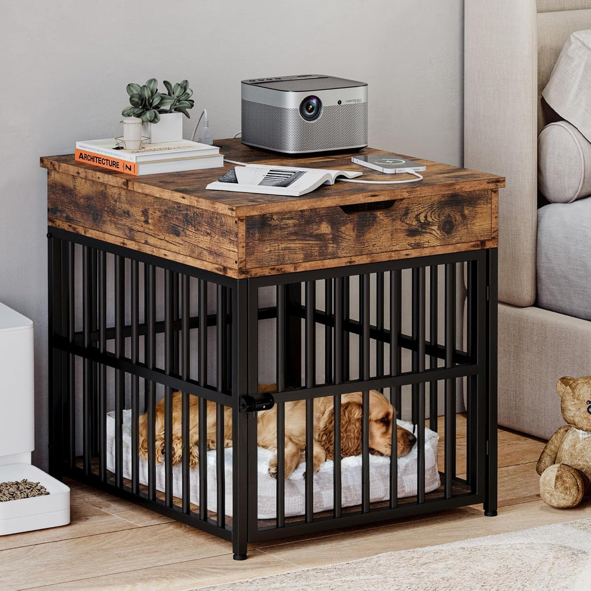 IRONCK Dog Crate Furniture for Small Dogs, Wooden Dog Kennel with Flip Top Drawer, Indoor Pet Crate